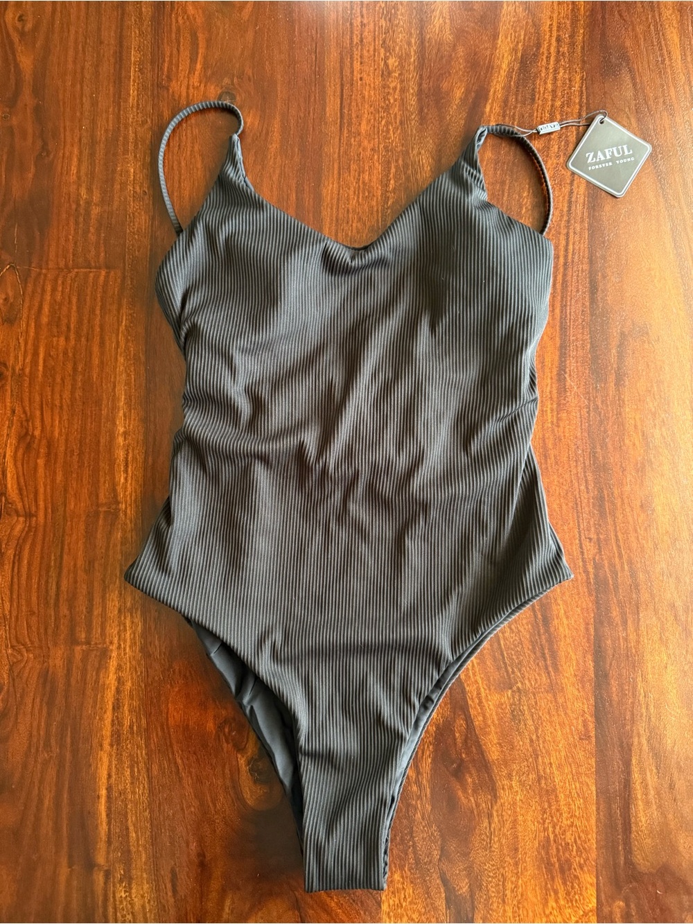 Zaful Ribbed One-Piece Black Swimsuit